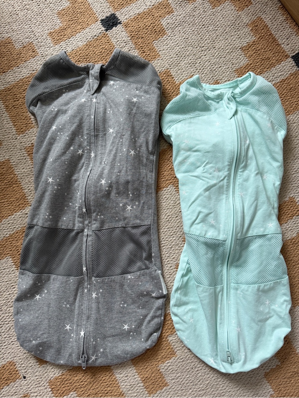 Two-Piece Star Print Baby Sleep Sacks in Gray (M) and Mint (Sm)